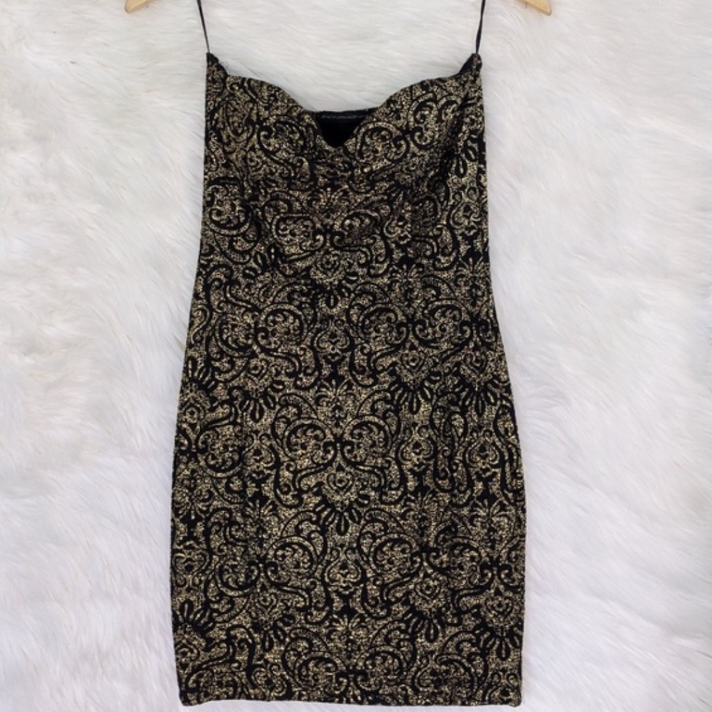 Black and Gold Strapless Dress